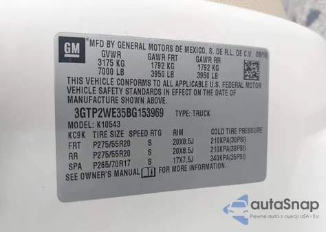 2011 GMC Sierra 1500 Slt из США, поврежденный, VIN 3GTP2WE35BG153969